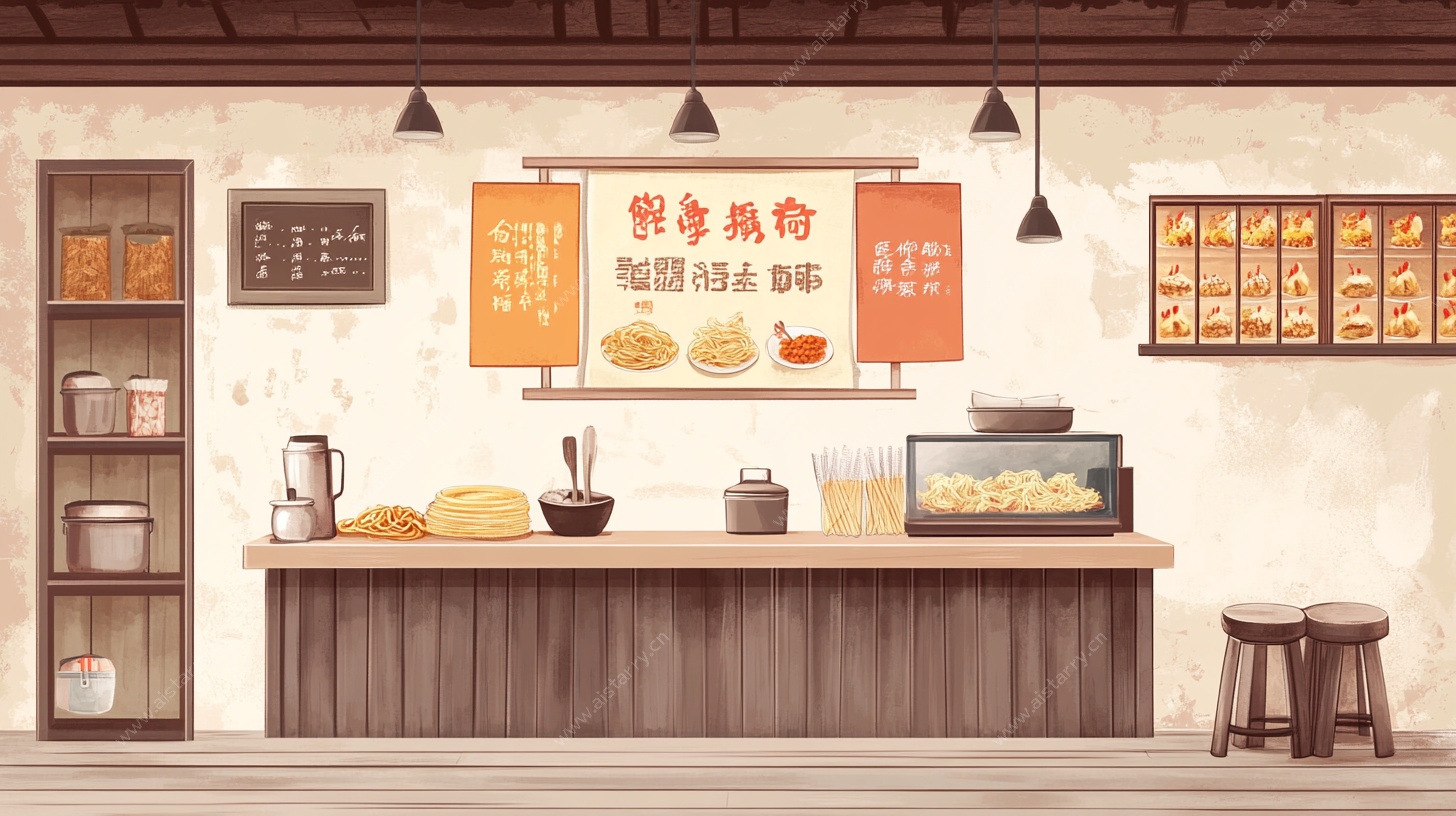 复古风格街边早餐店场景