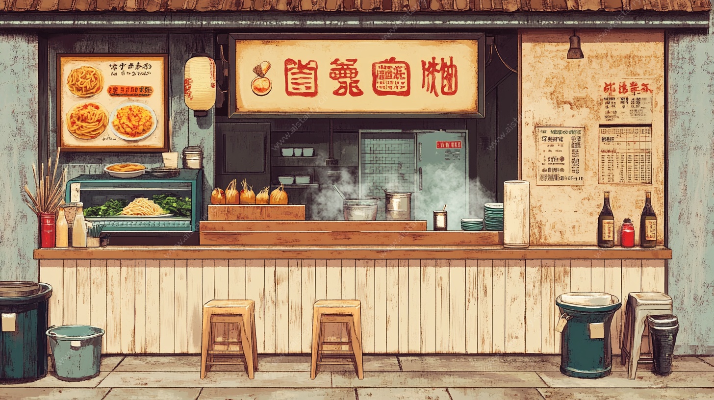 复古风格街边面馆场景
