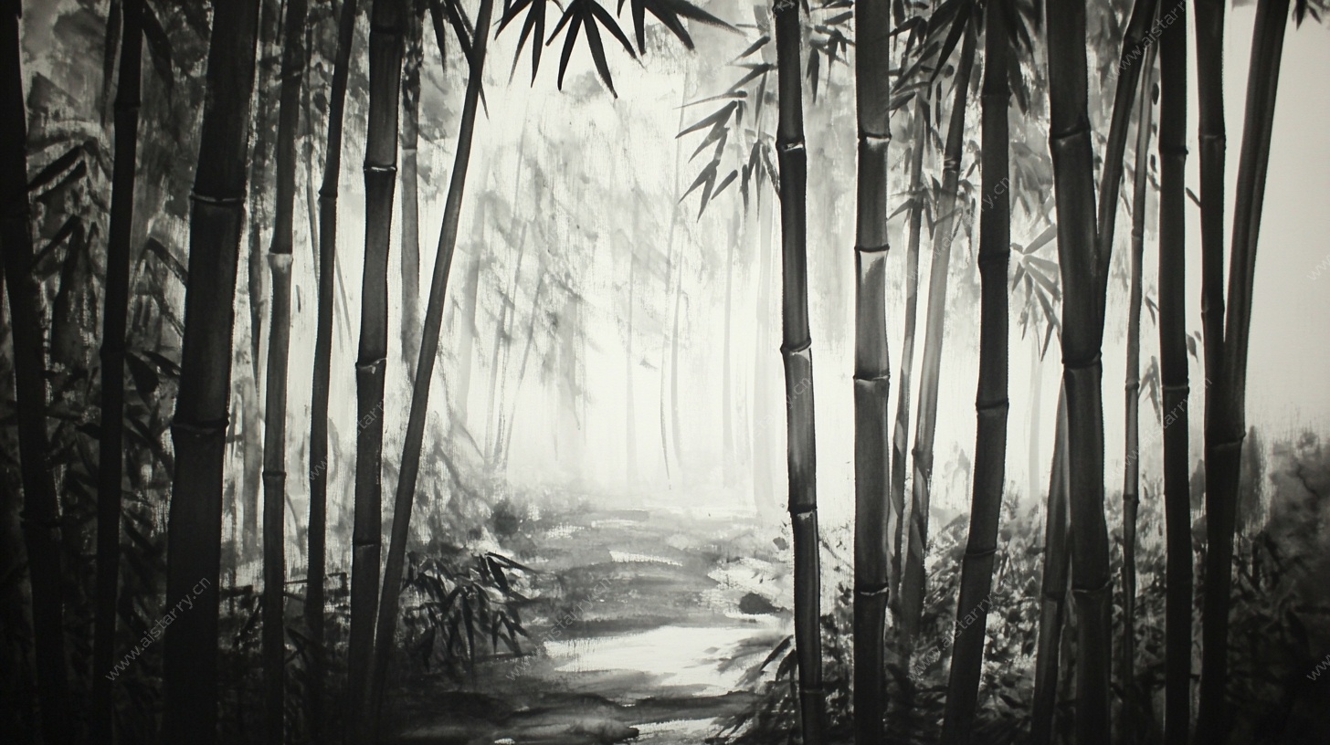 水墨竹林幽径