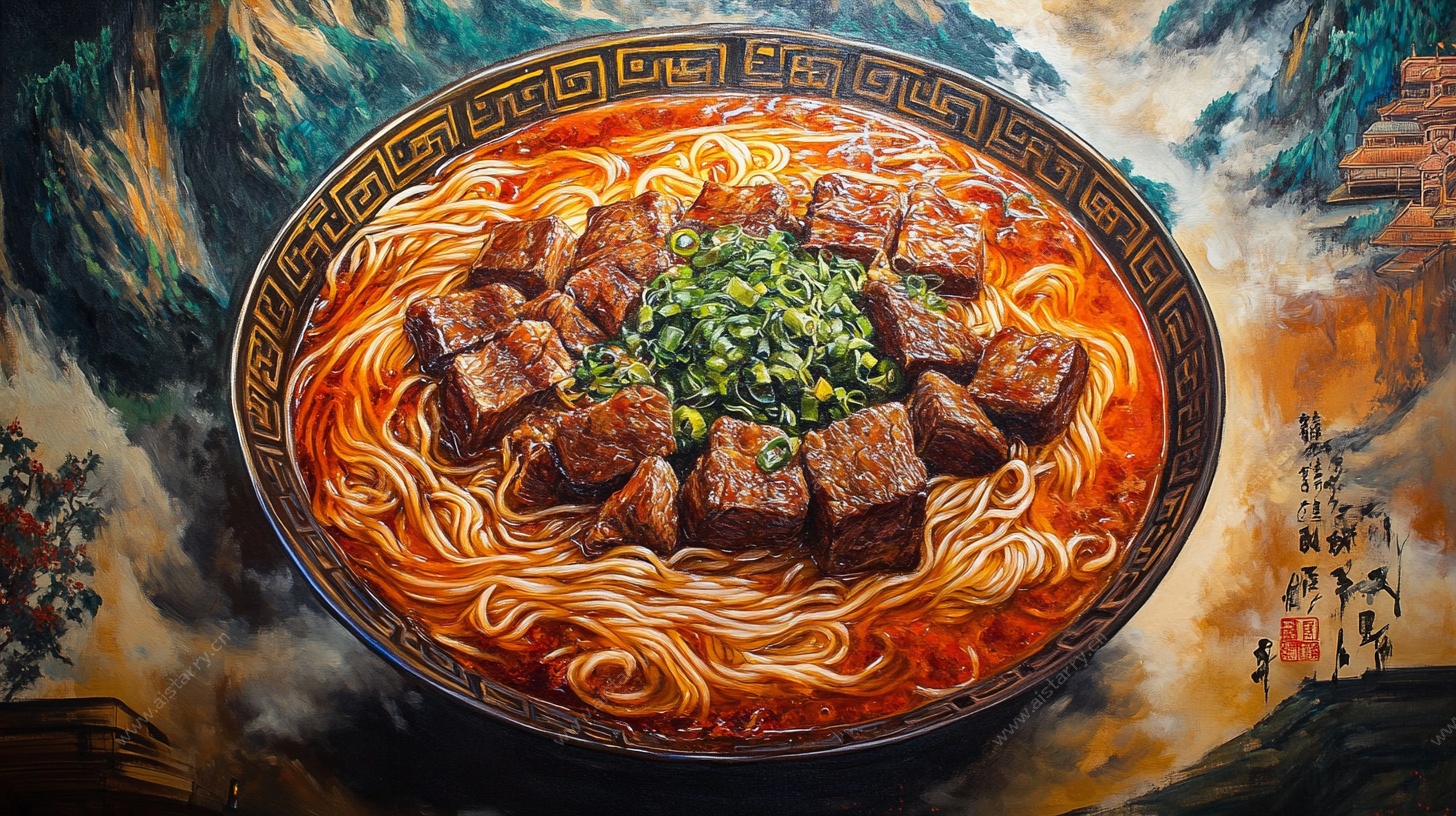 美味红烧牛肉面艺术插画