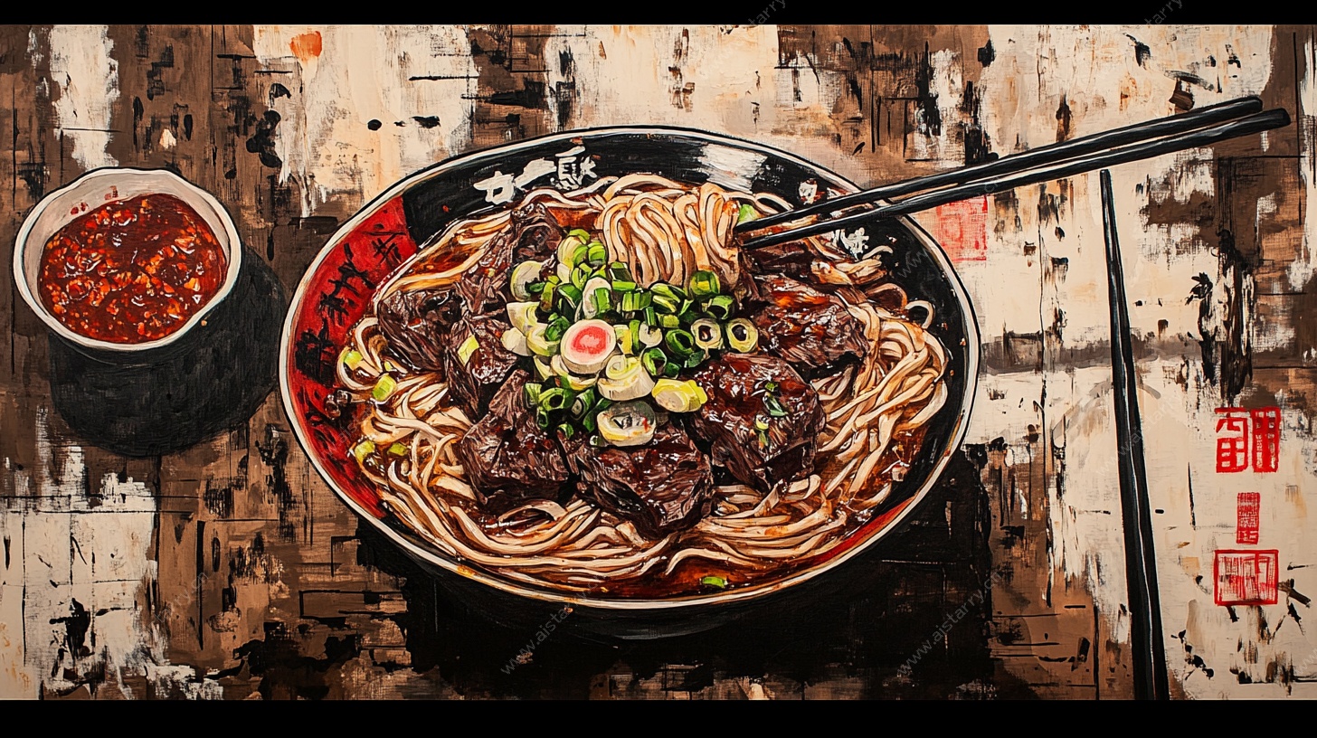 香辣牛肉面特写