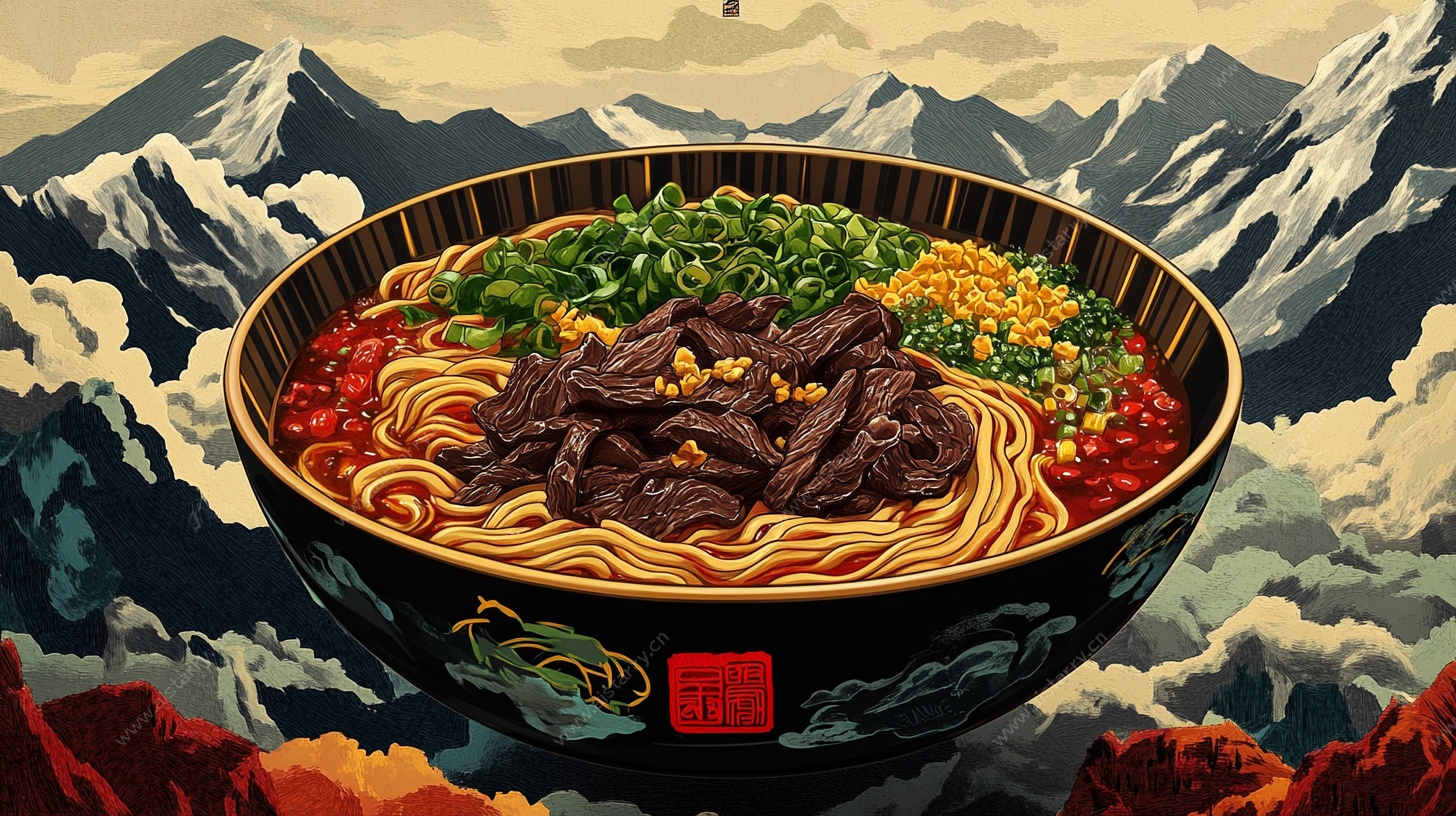 国潮风大碗牛肉面插画