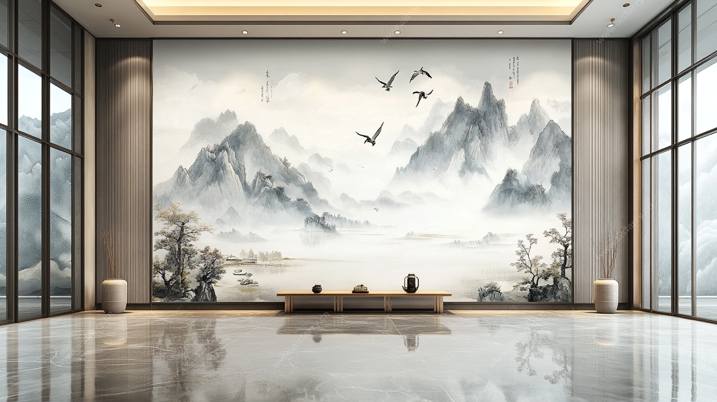 中式山水客厅背景墙设计