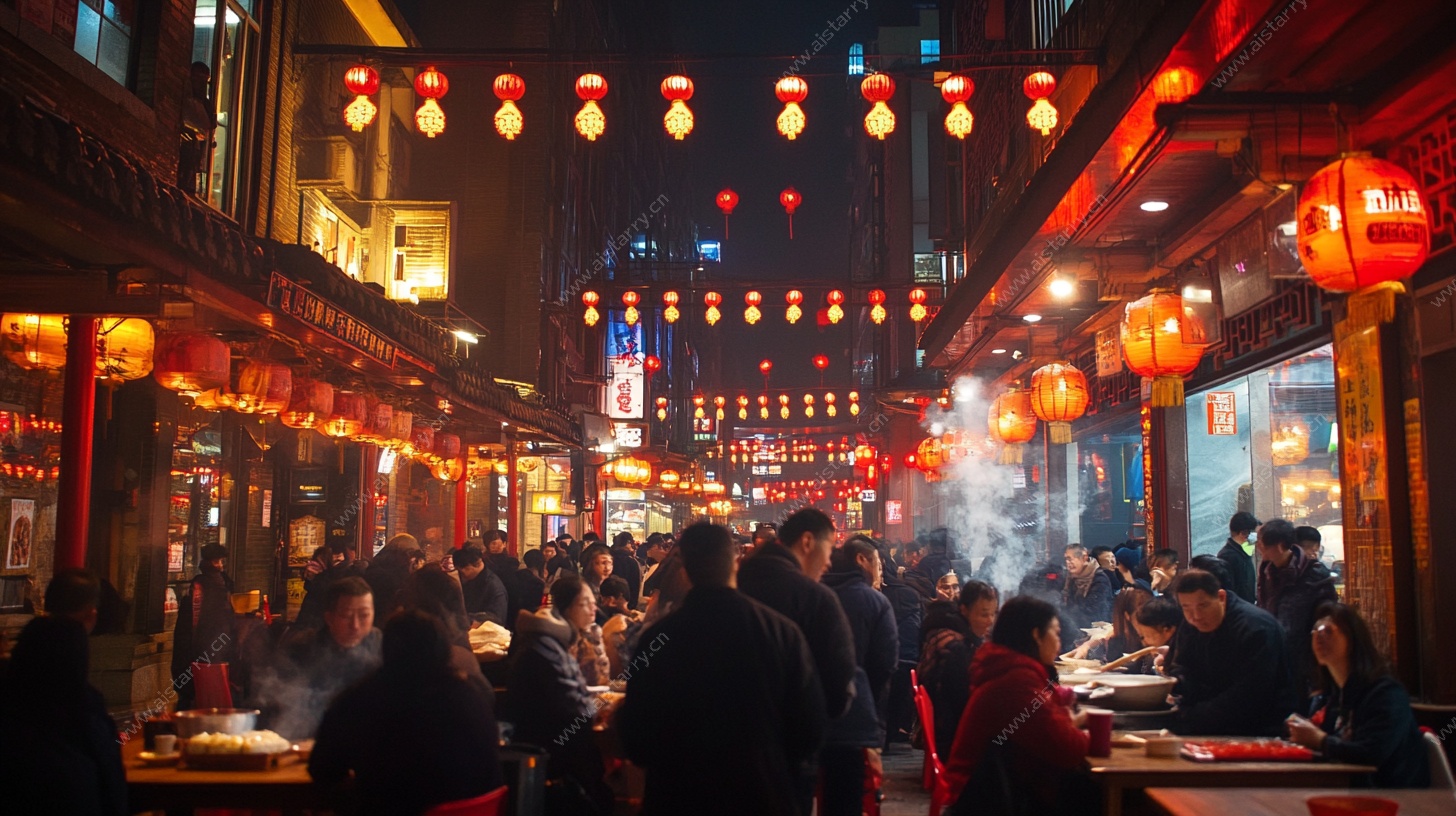 热闹的中式夜间美食街