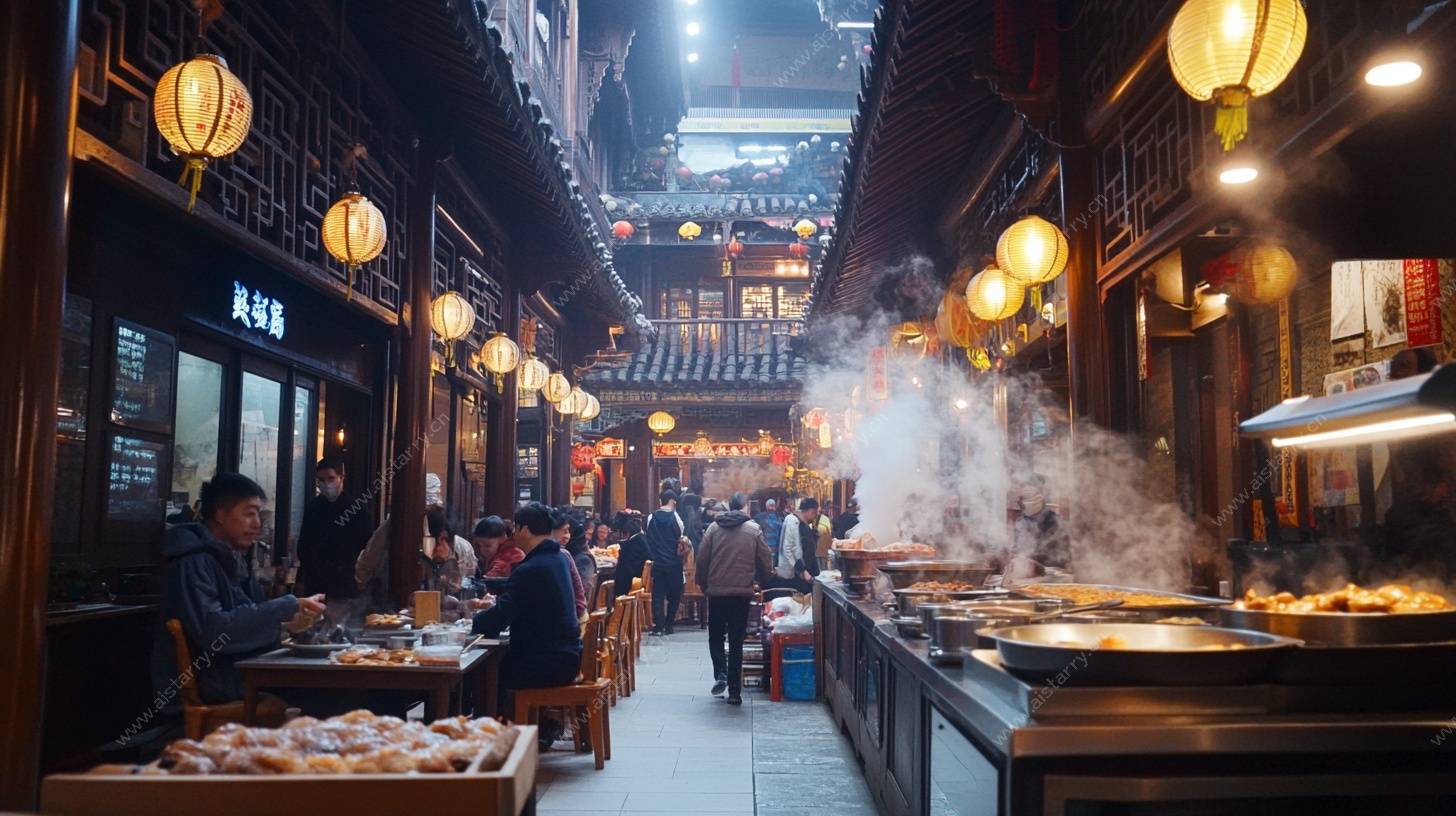 古街夜市美食烟火气