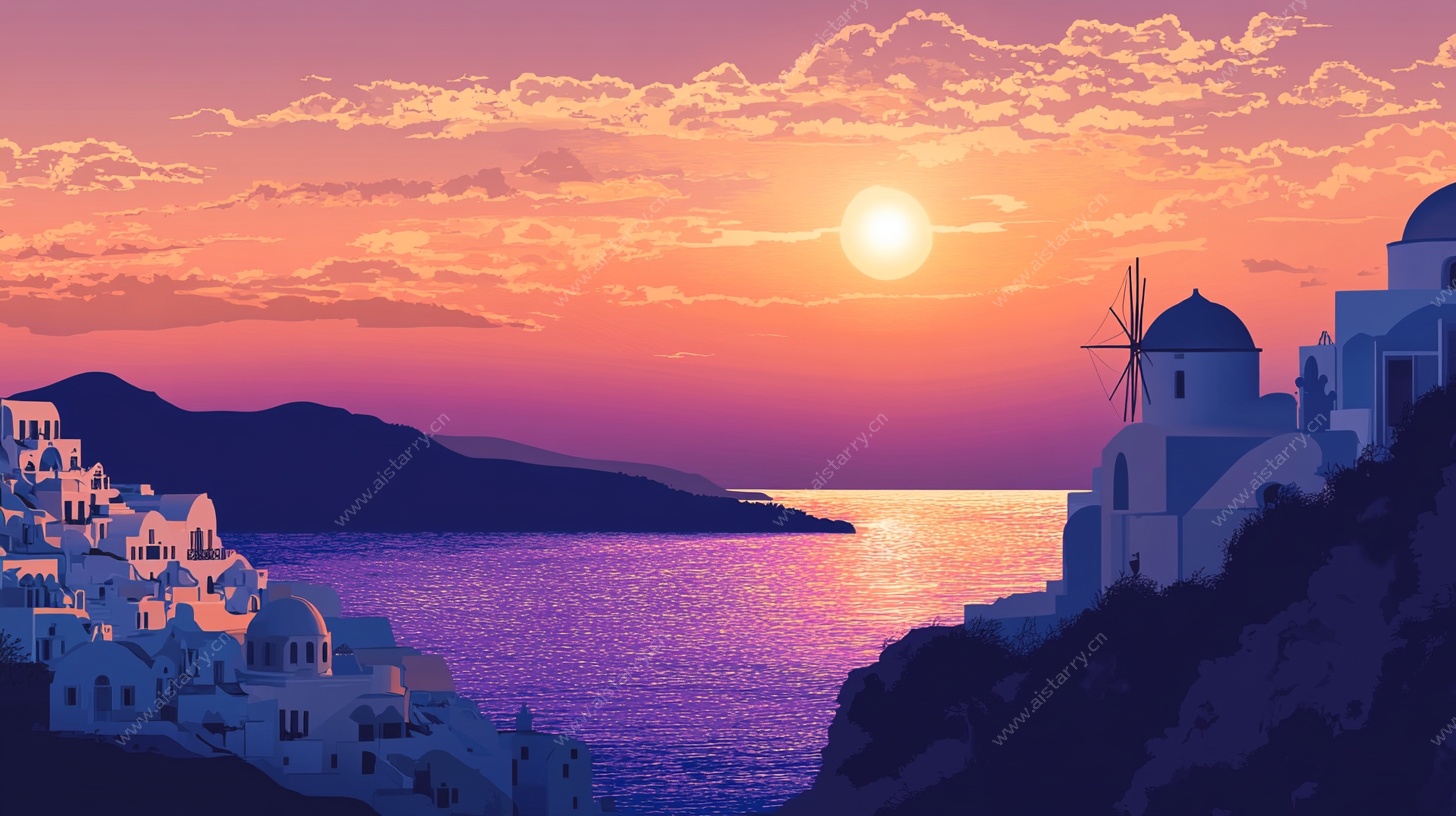圣托里尼绝美日落海景