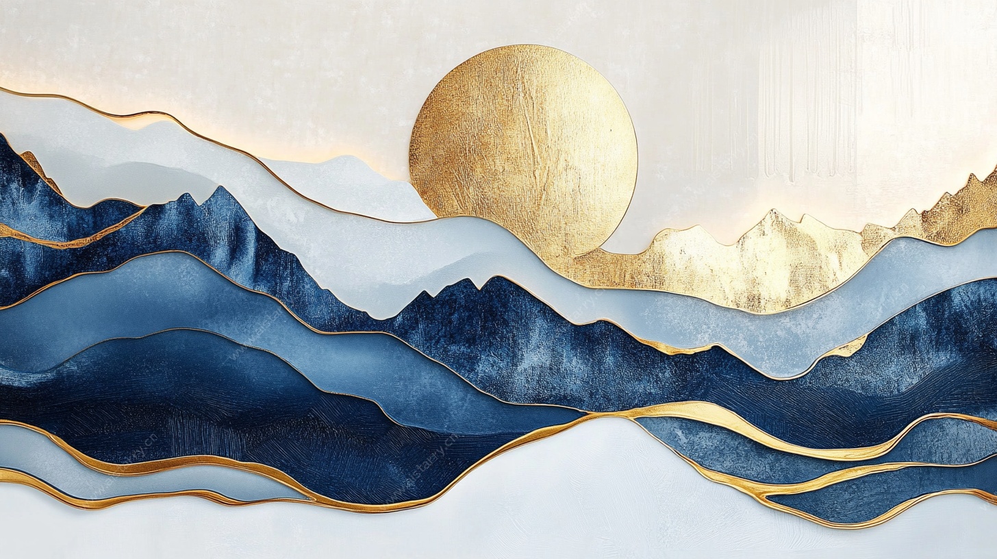 中式山水金月装饰画