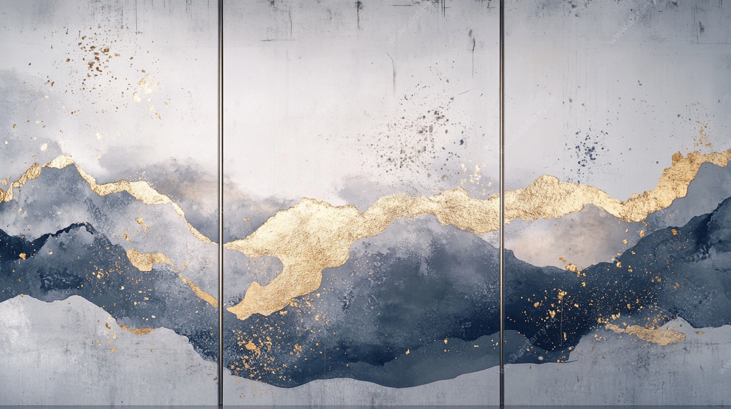 水墨金纹山水装饰画