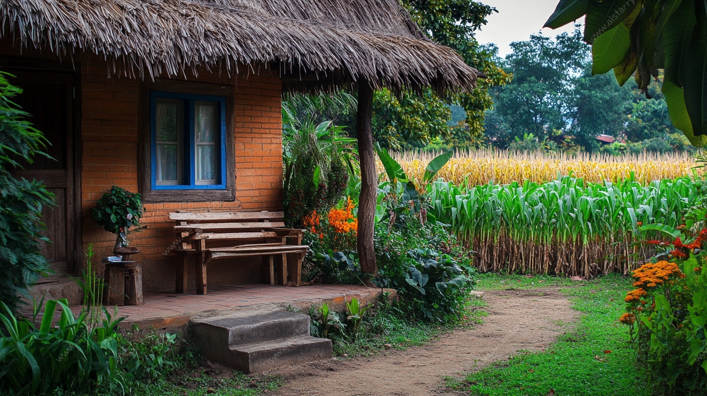 田园小屋旁的静谧风光