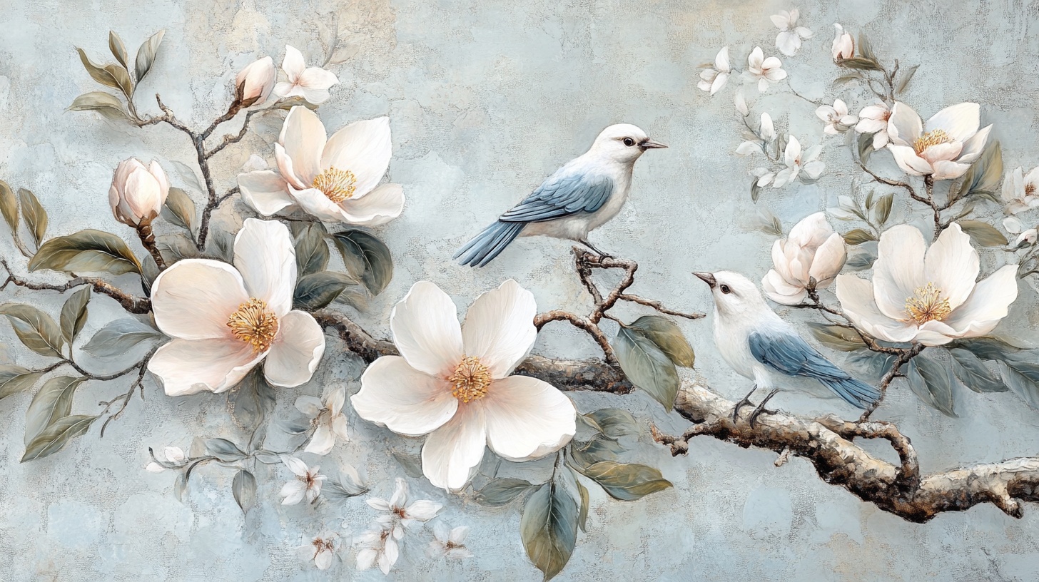 花鸟图 玉兰与双鸟