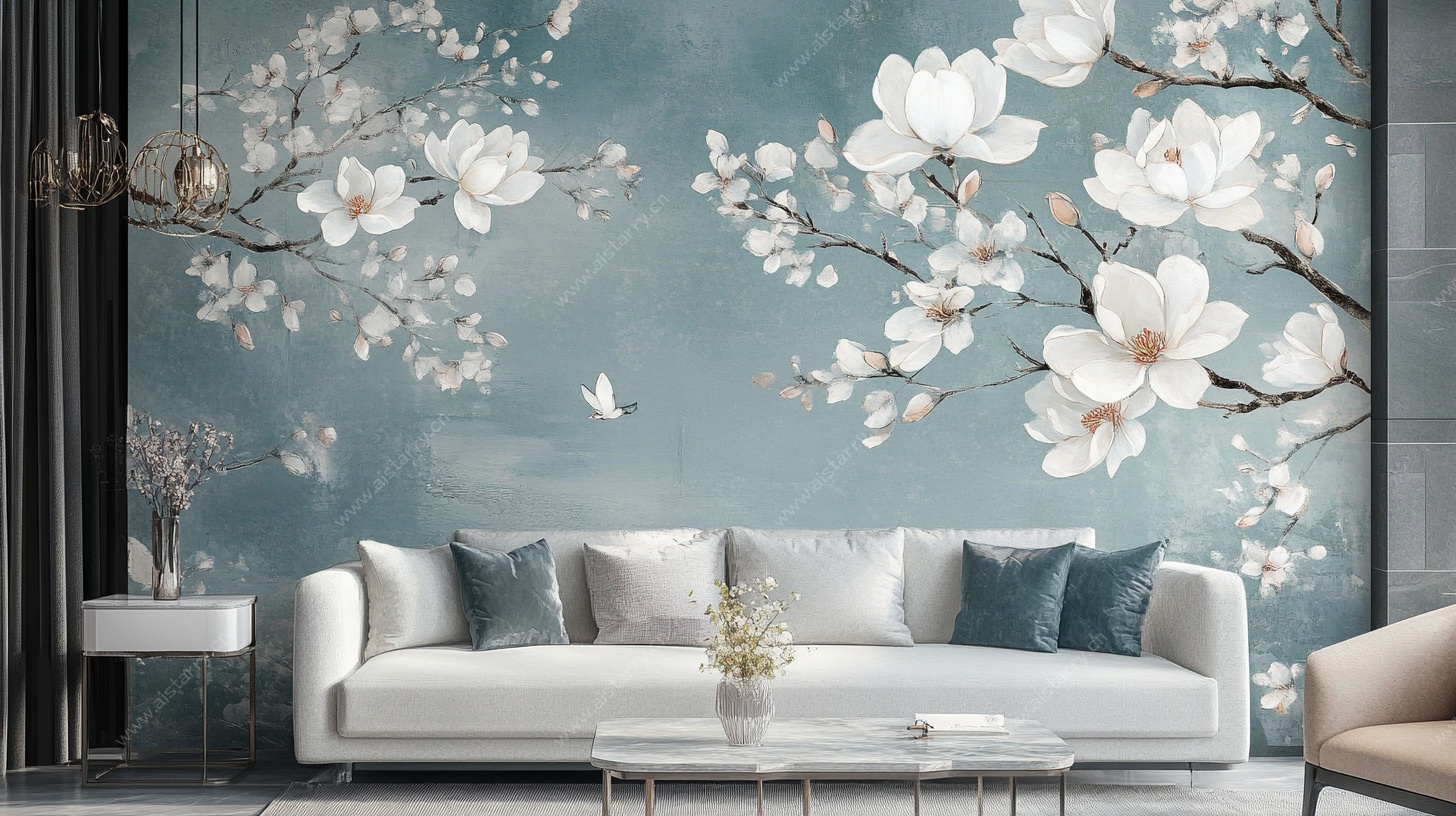 中式玉兰背景墙客厅装饰