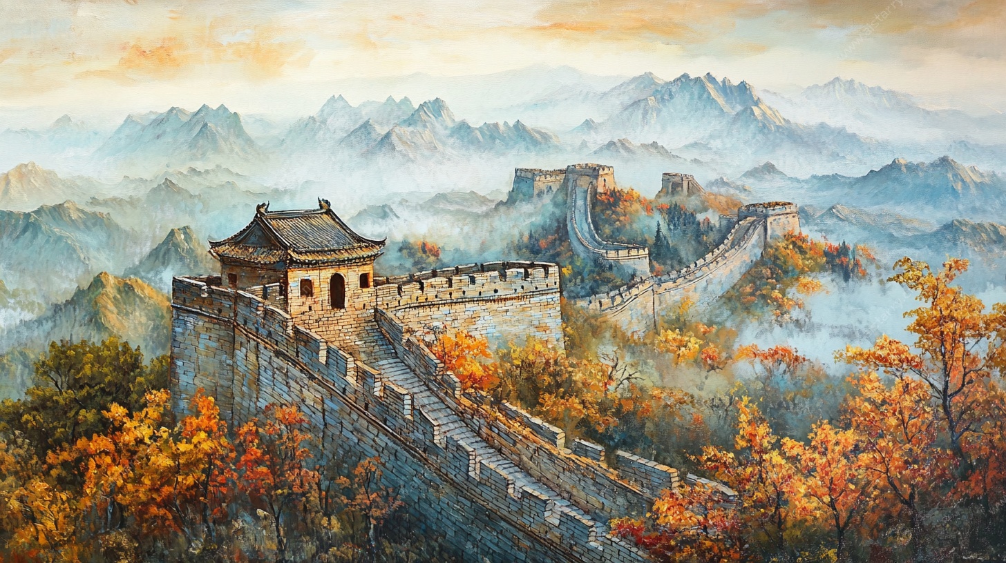 秋日长城壮丽风光图