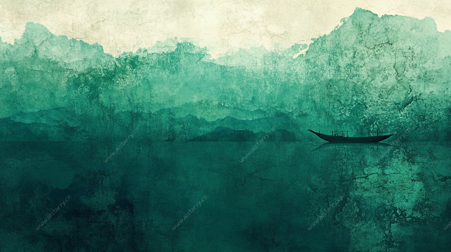 水墨山水孤舟意境图