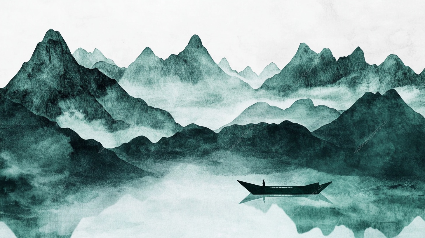 水墨山水孤舟图