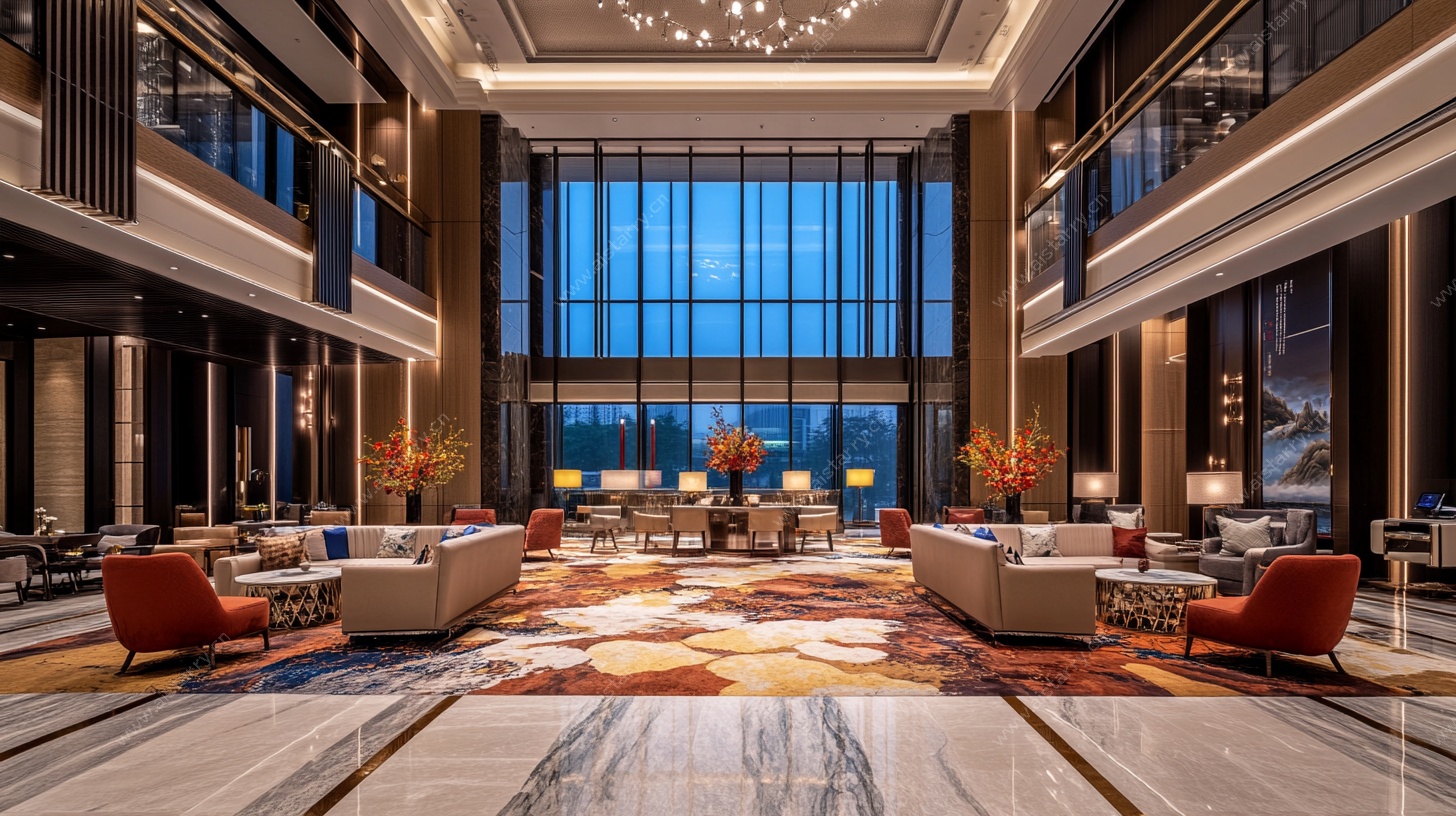 豪华酒店大堂宽敞且大气