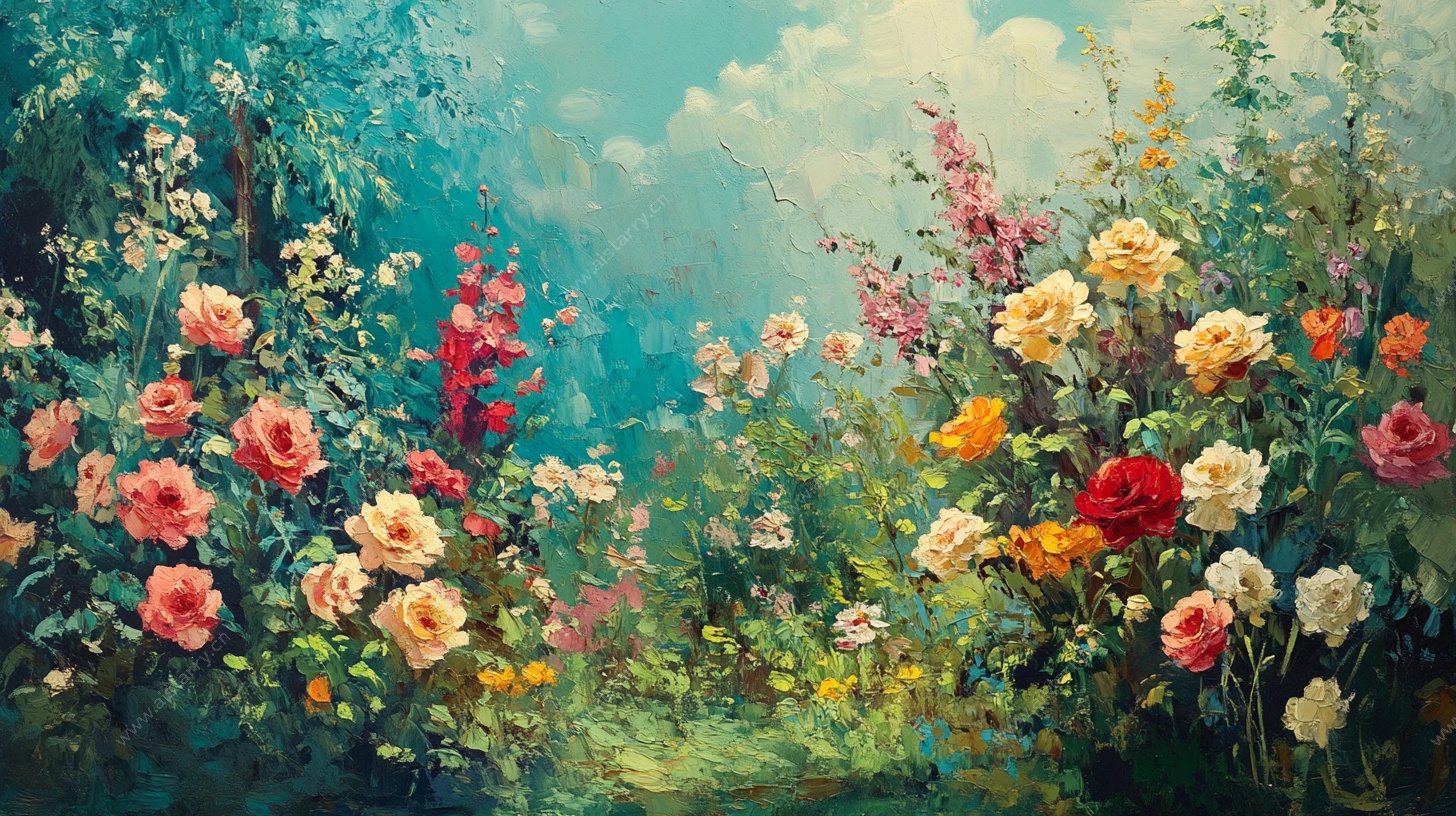 梦幻花卉花园油画风景