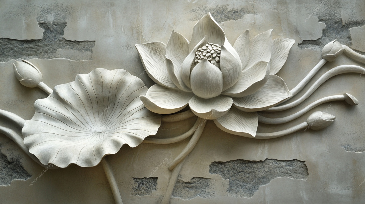 中式莲花浮雕装饰艺术