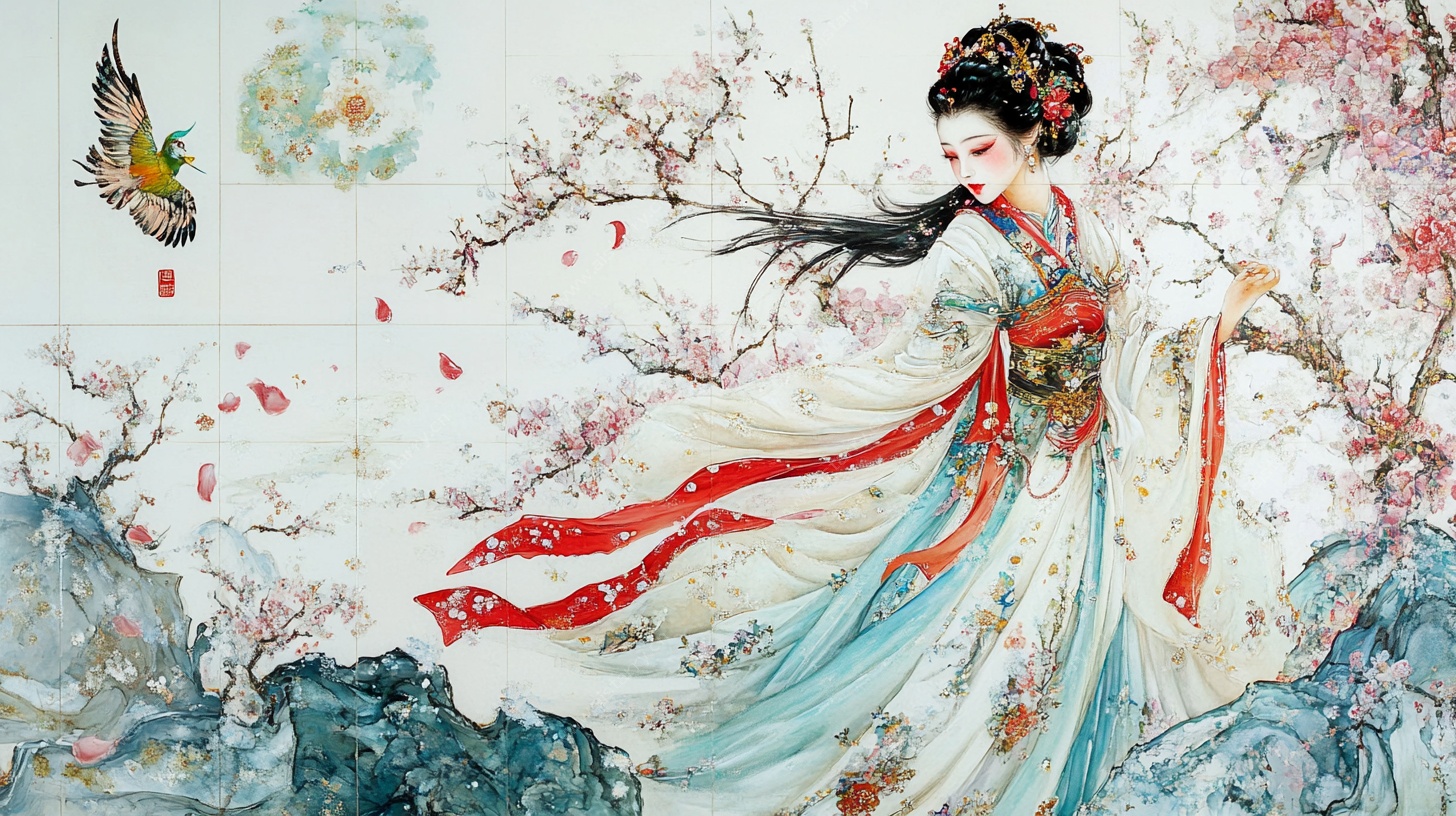 古风美人赏春图