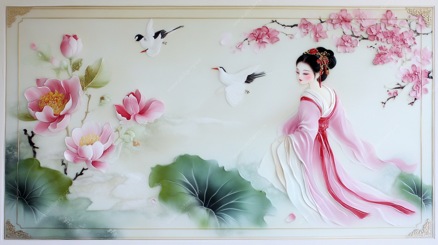 古典美人赏荷图