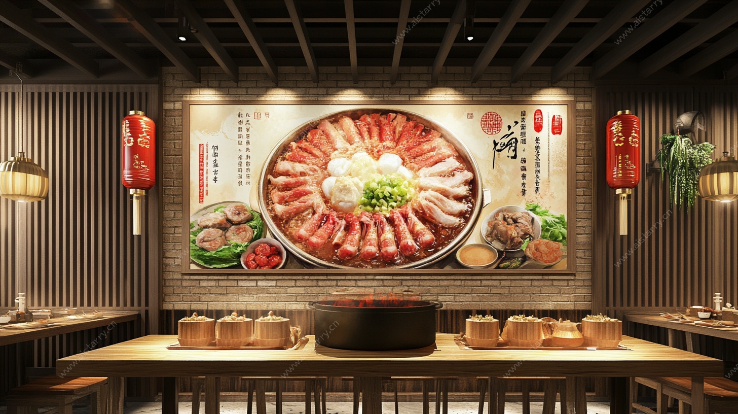 中式火锅餐厅墙面装饰图