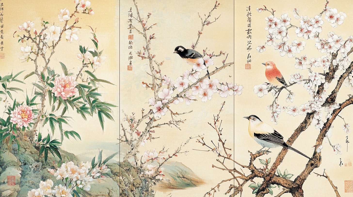 花鸟中式屏风画