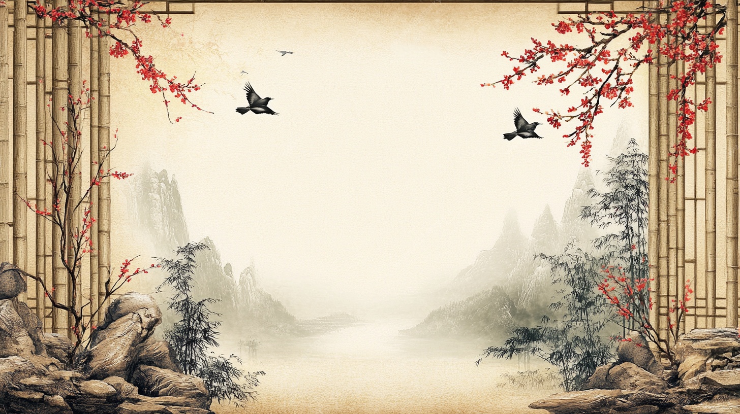 中式山水花鸟意境图