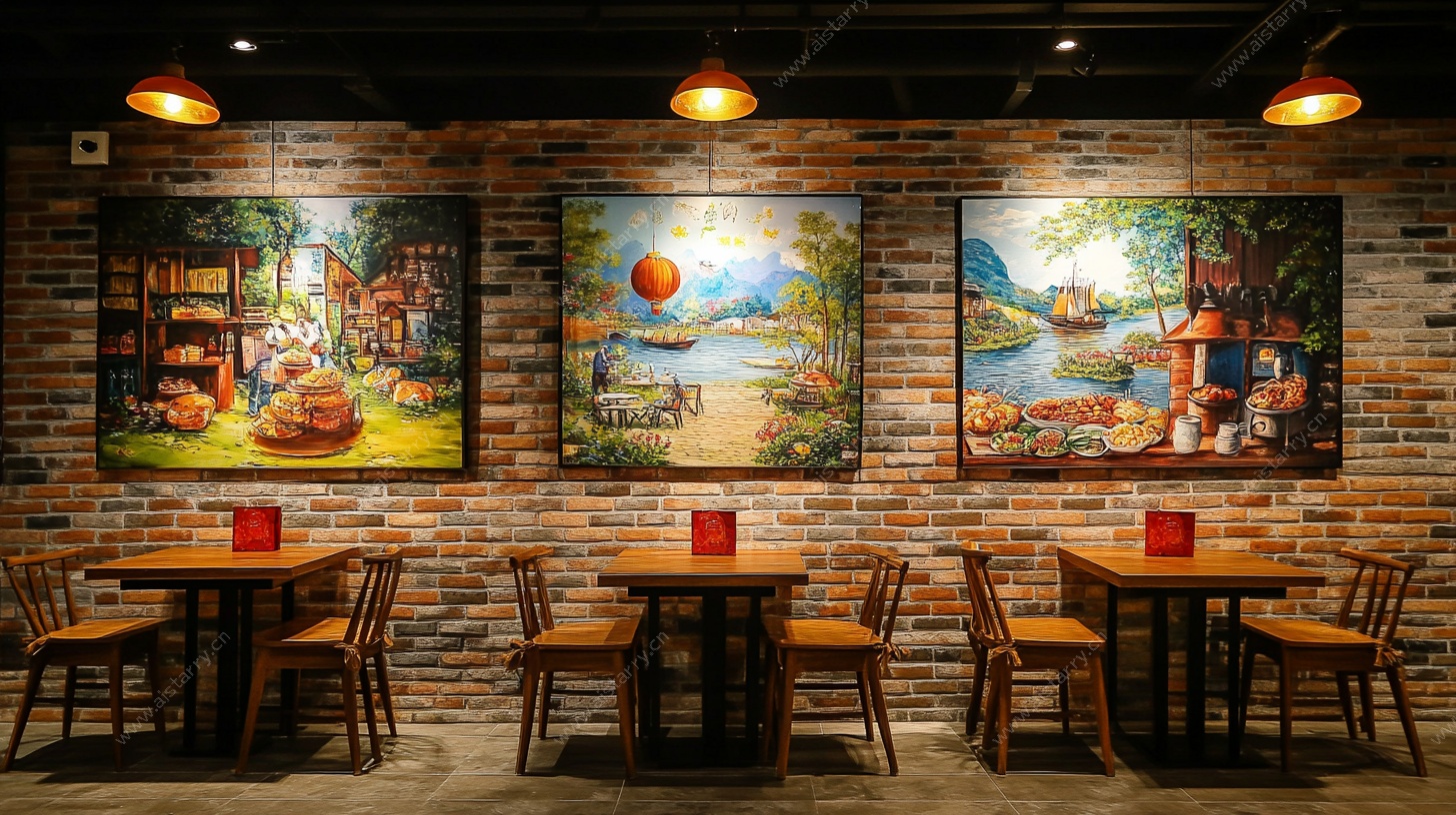 复古餐厅墙面装饰油画场景