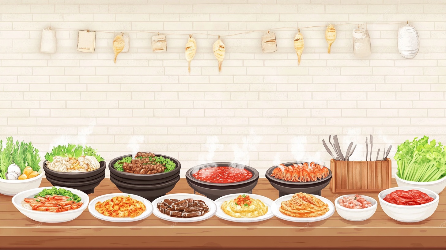 韩式美食丰盛餐桌展示