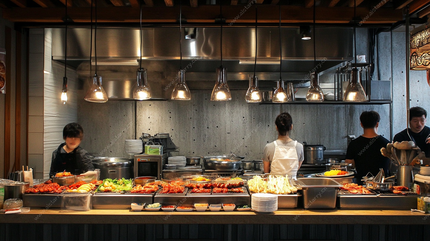 餐厅后厨忙碌景象