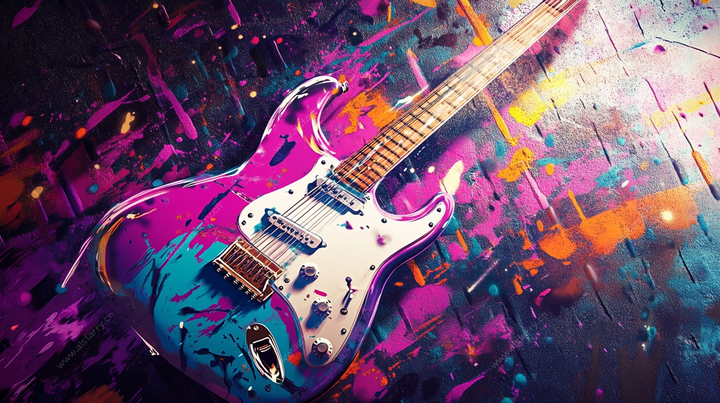 绚丽电吉他艺术渲染图