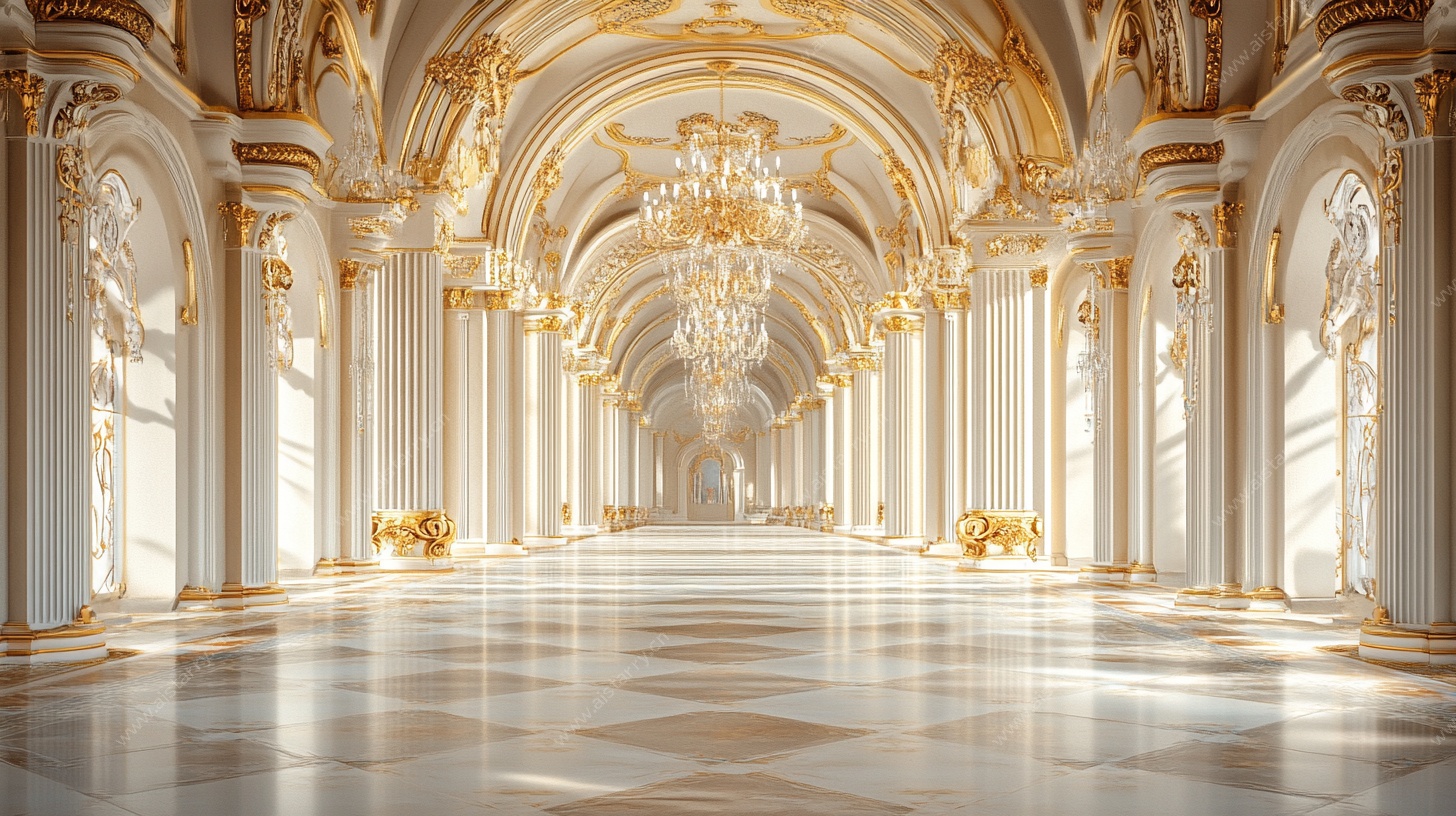 奢华宫殿走廊精美室内场景