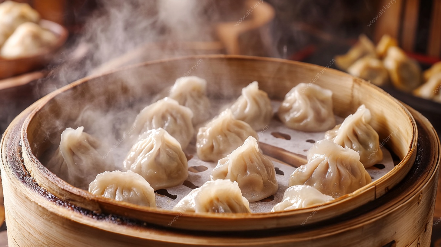 蒸笼里的热气腾腾小笼包