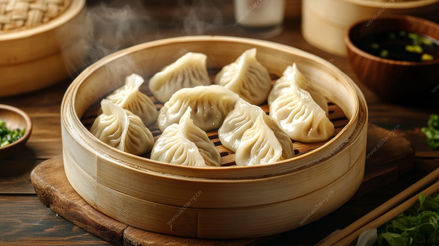 竹蒸笼里的美味饺子