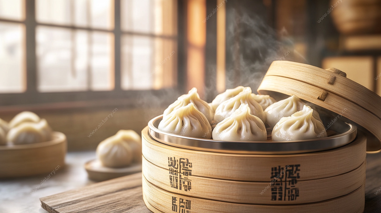 中式蒸笼里的美味小笼包