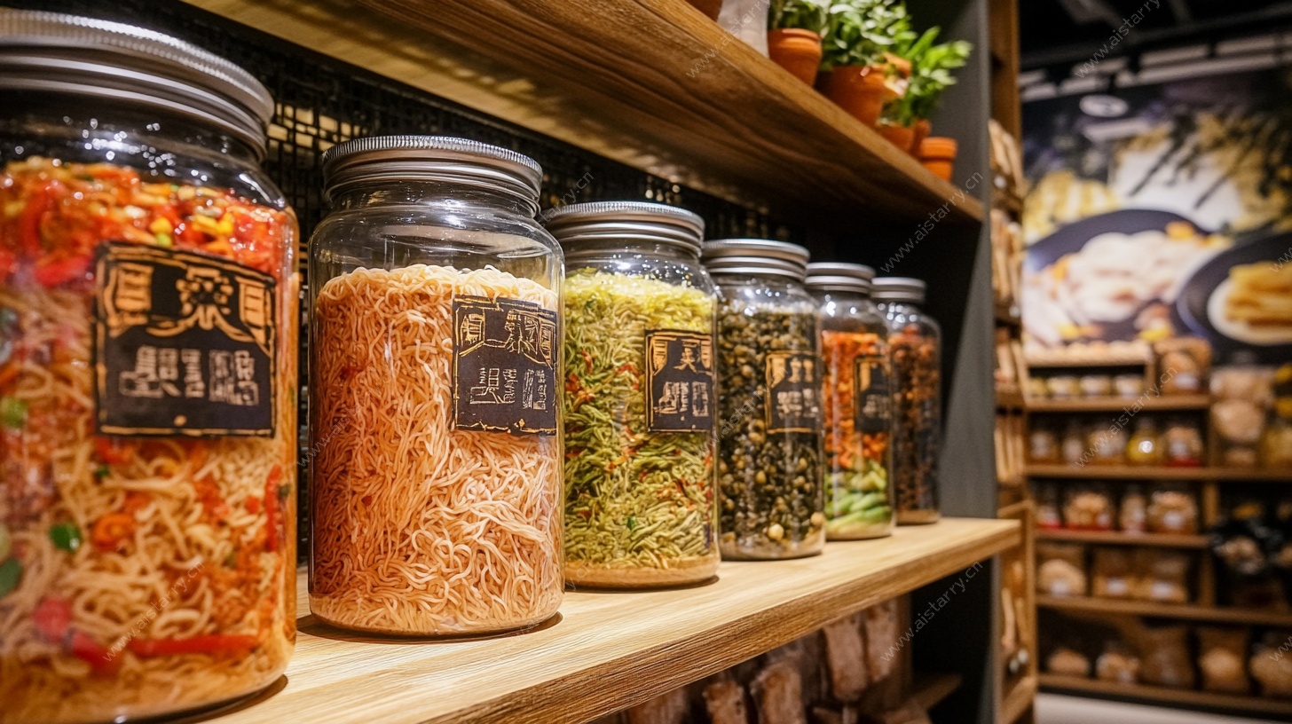货架上的多彩罐装食材