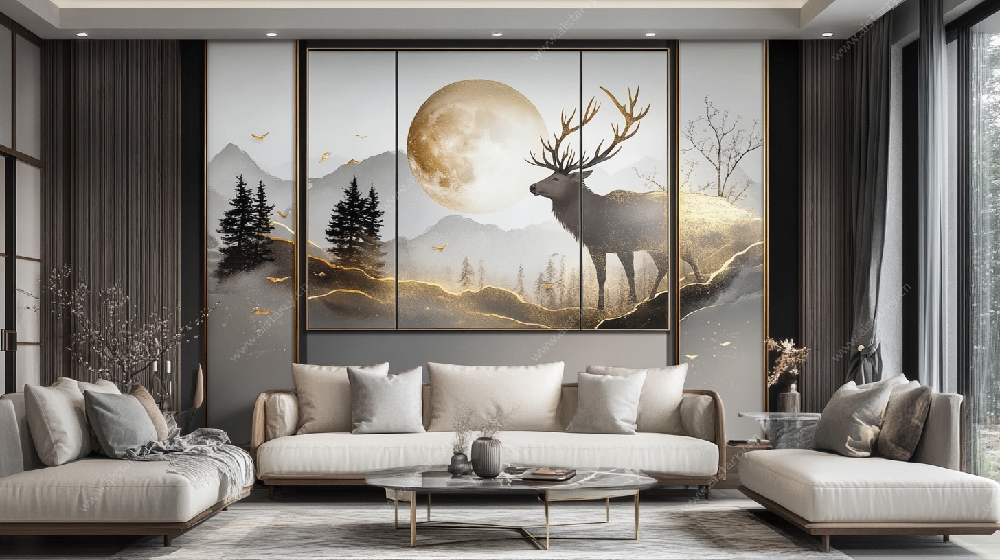 客厅麋鹿挂画装饰场景