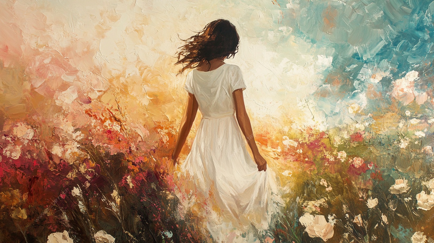 漫步花海的白衣女子