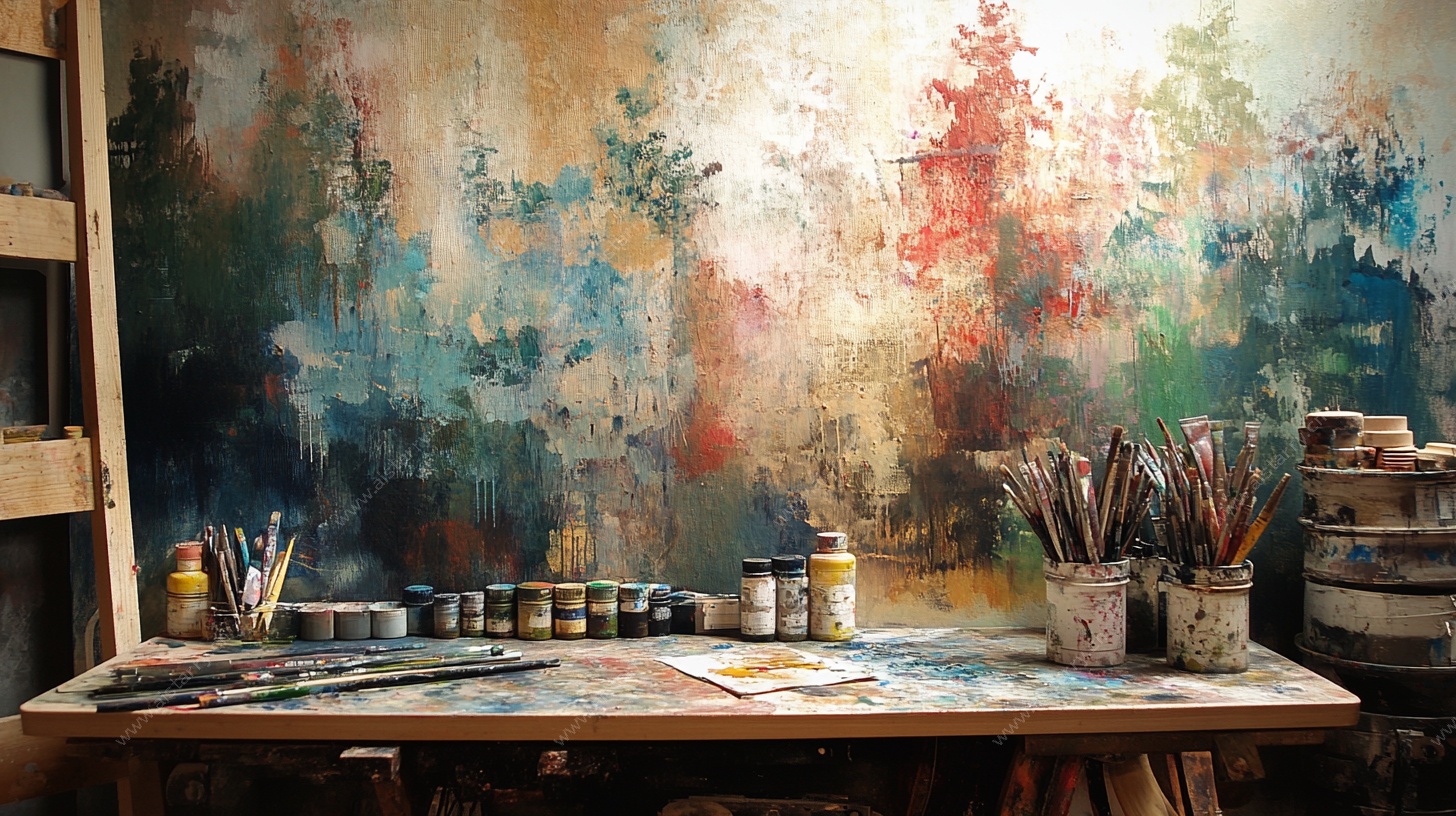 艺术工作室的绘画创作场景
