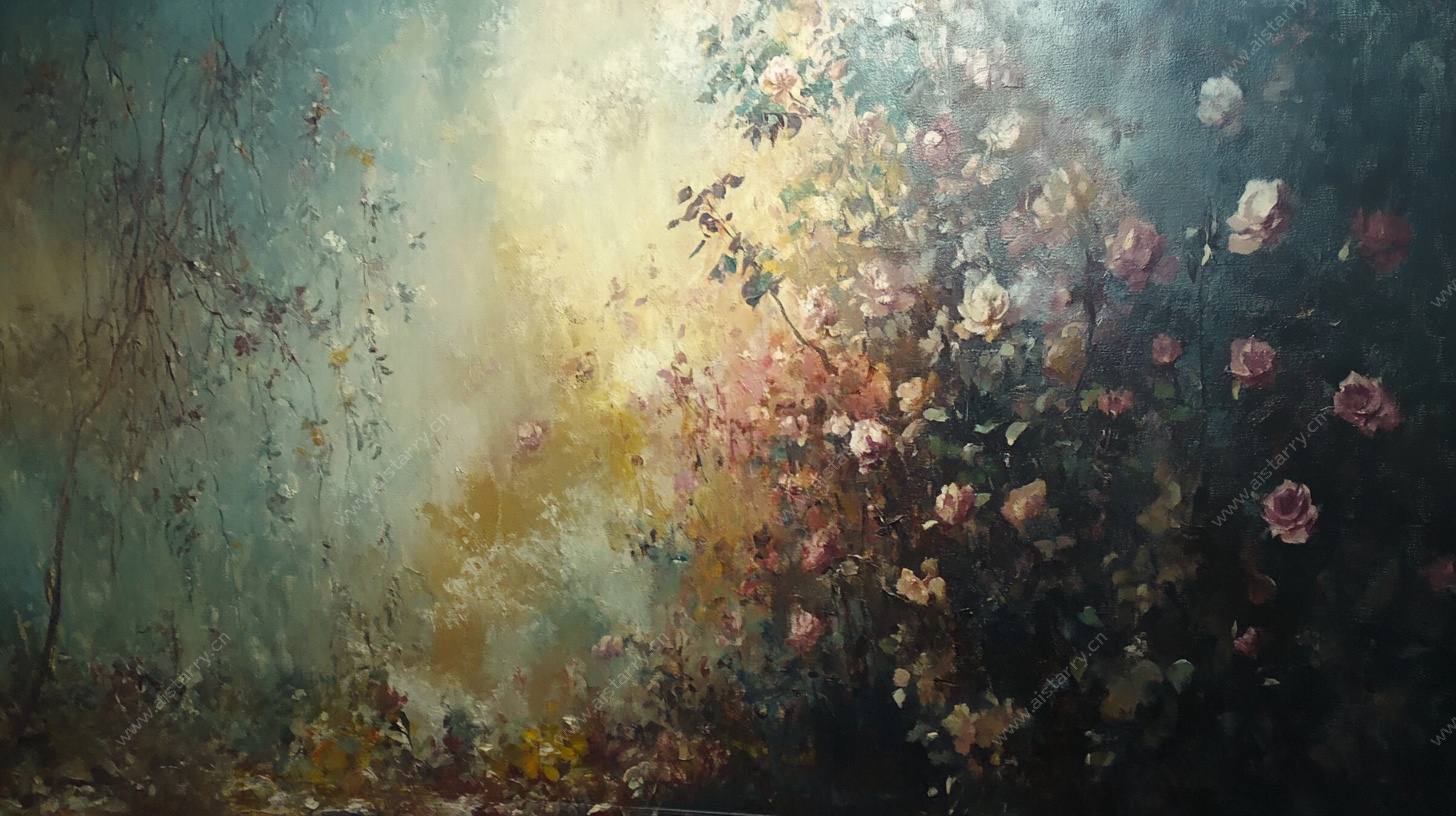 梦幻花卉光影油画场景
