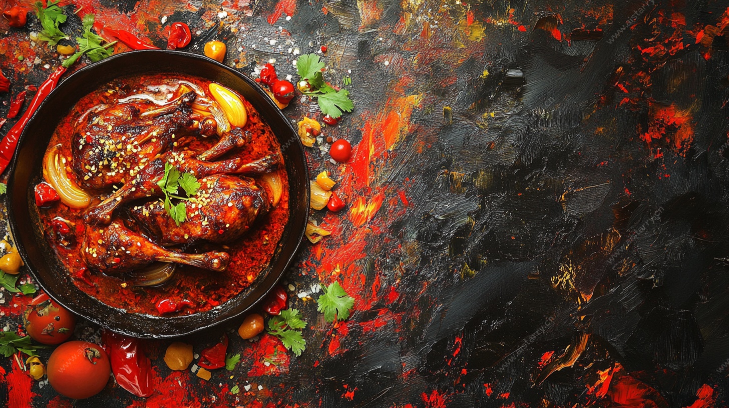 香辣美味炖鸡摆盘特写