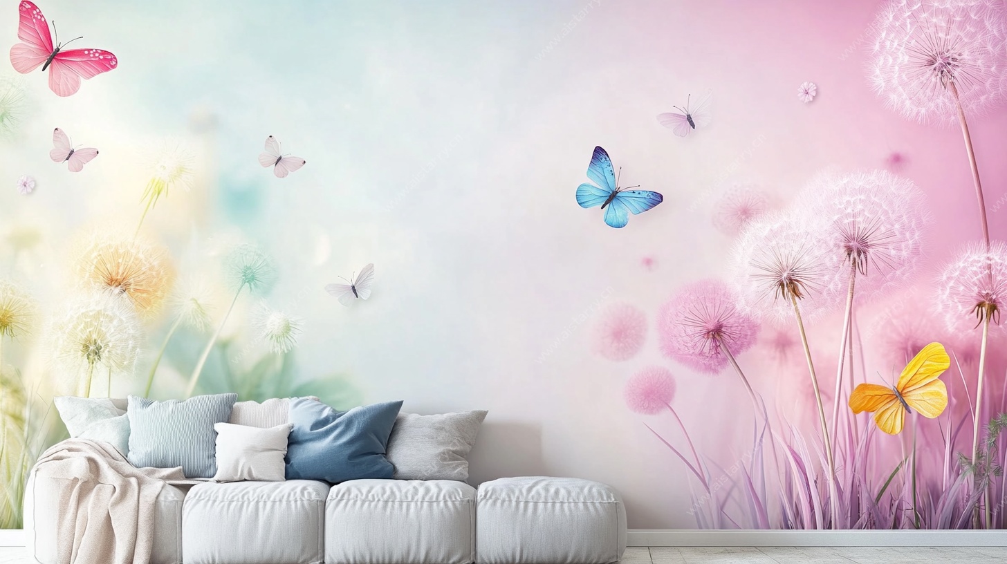 梦幻蒲公英蝴蝶背景墙