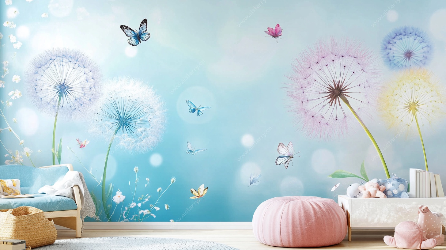 梦幻蒲公英儿童房背景墙