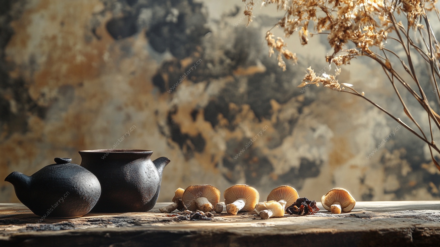 古朴茶具与干果静物摆拍