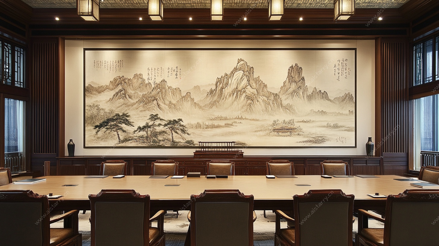 中式会议室 大气山水挂画