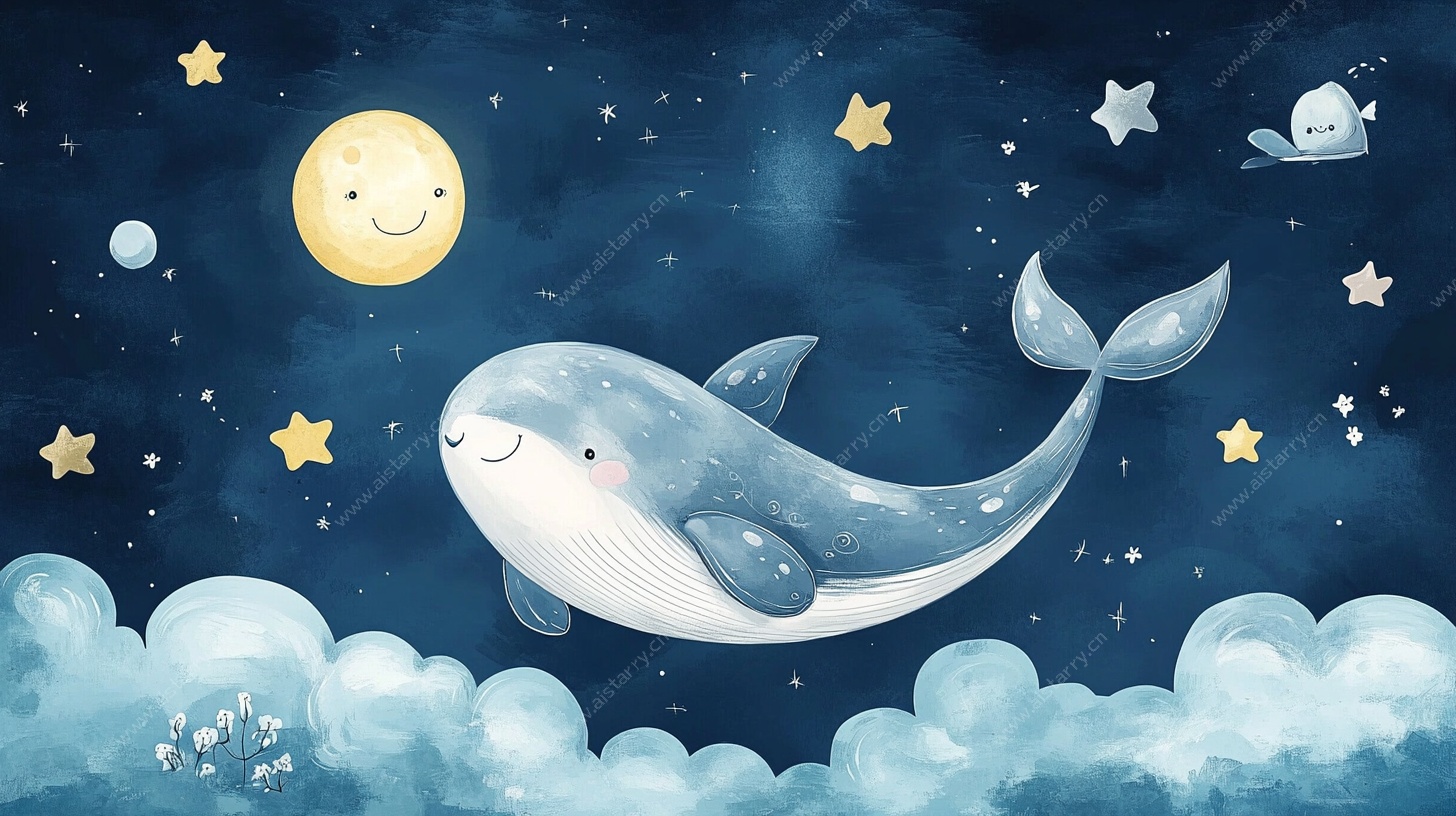 梦幻鲸鱼夜空遨游图