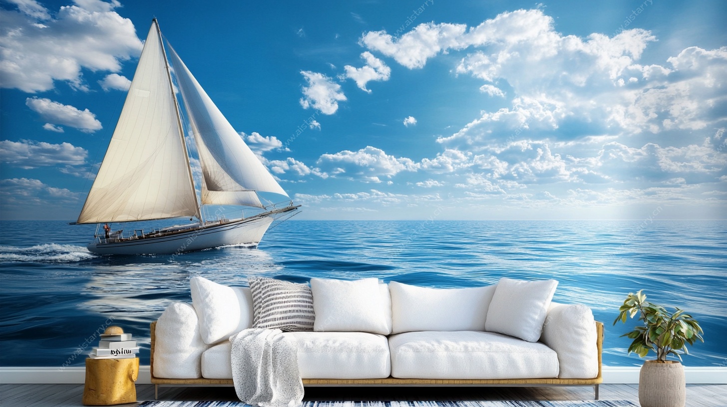 海景沙发图 帆船伴白云
