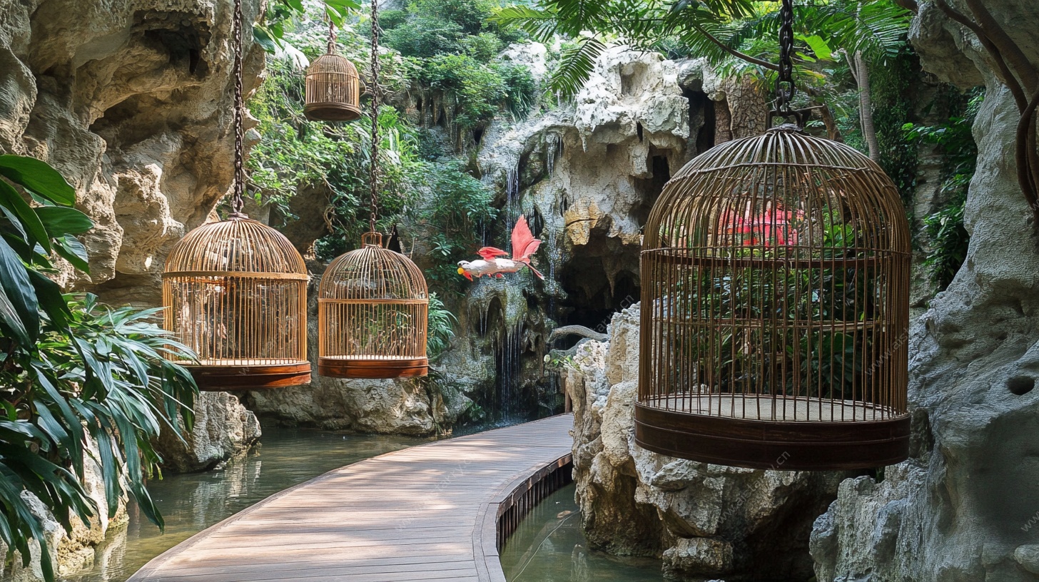 园林中悬挂的精致鸟笼