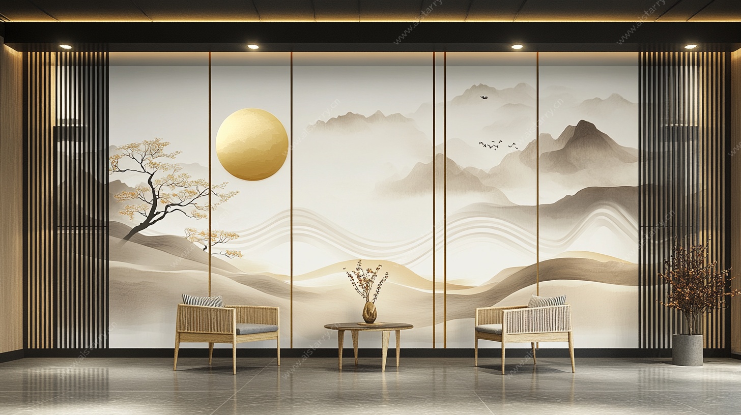 中式山水客厅背景墙