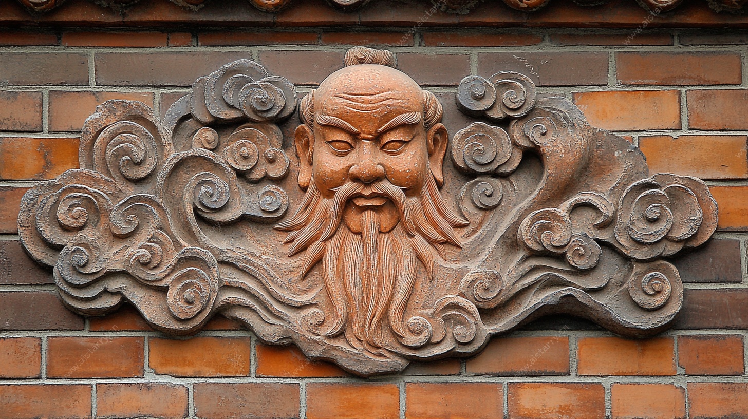 中式砖雕老者头像装饰