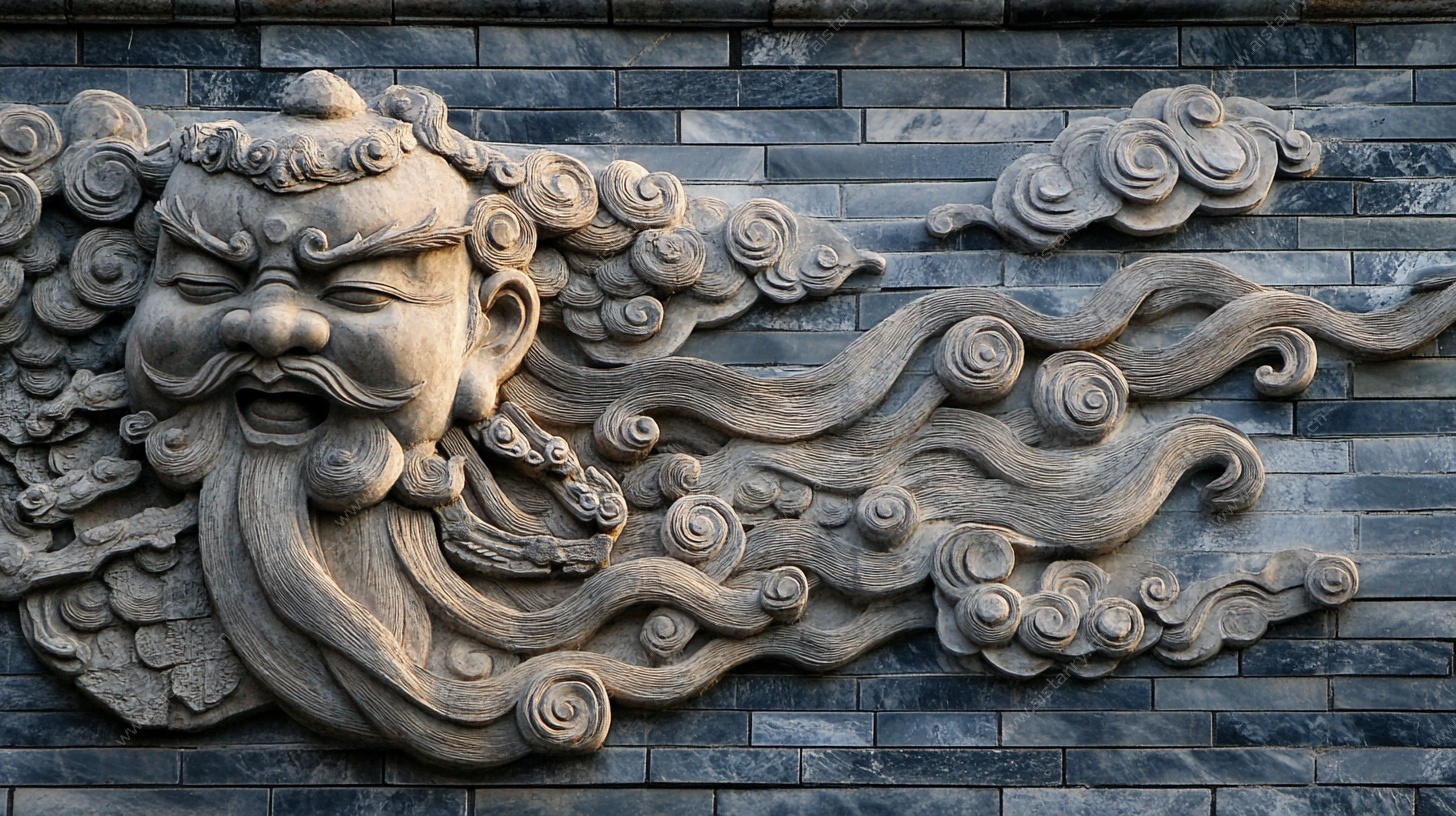 中式砖雕龙头装饰图案